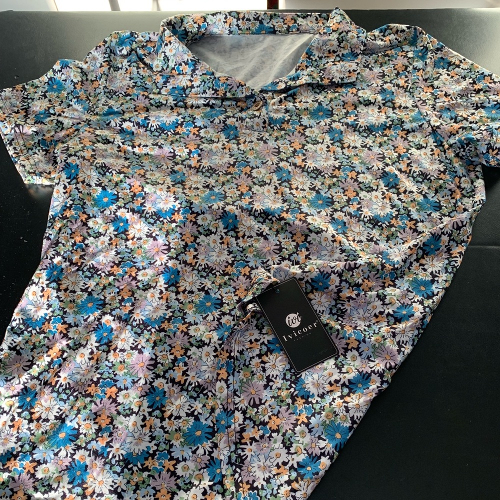 Ivicoer Floral Collared Short-Sleeve Top – Size XL (NWT)